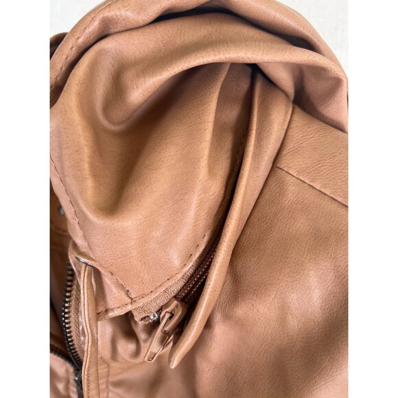 VTG Miss Posh Womens Size L Camel Vegan Faux Leather Zip Jacket Detachable Hood - Picture 8 of 13